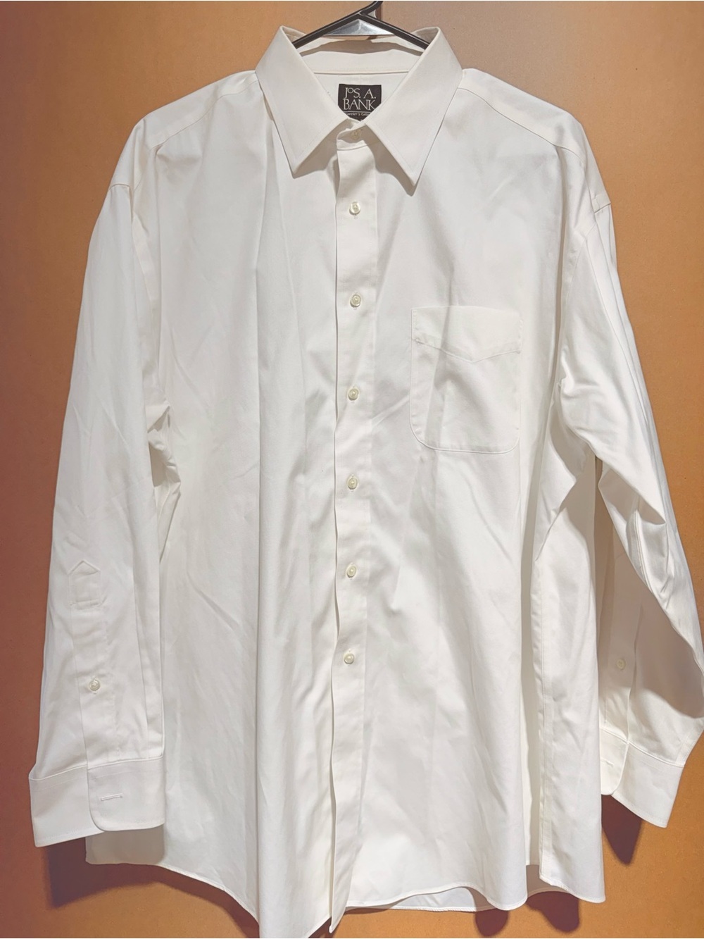 Jos. A. Bank White Long-Sleeve Dress Shirt with Chest Pocket